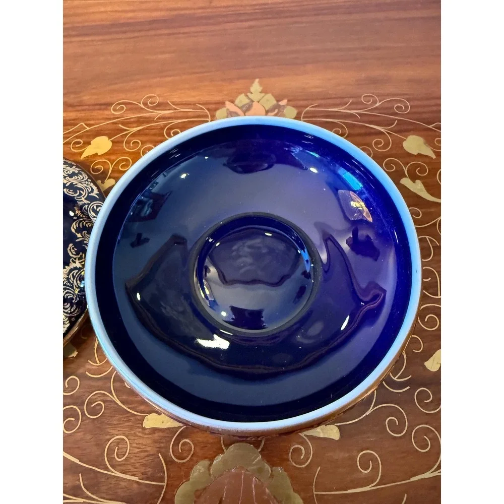 Vintage Limoges Cobalt Blue Gold Trinket Box, French Porcelain 4.5